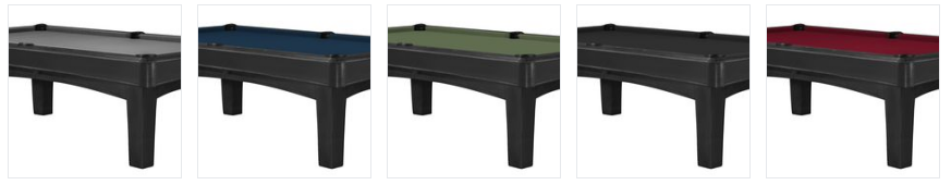 5 different colours of billiard felt to choose from in the Elle II pool table