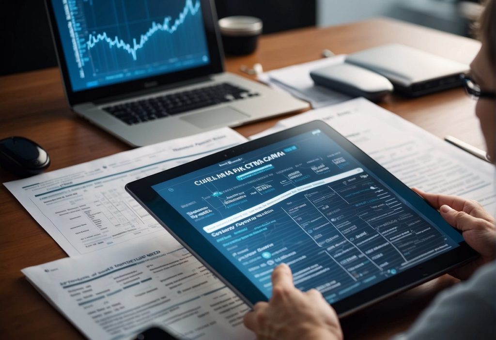 A person researching hot tub brands in Canada, surrounded by charts and investment reports, with a list of brands to avoid best small hot tub